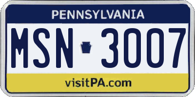 PA license plate MSN3007