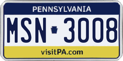 PA license plate MSN3008