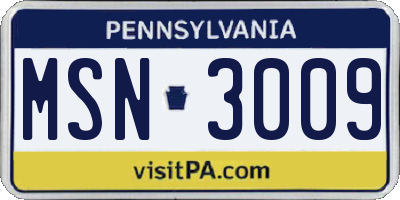PA license plate MSN3009