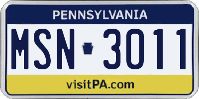 PA license plate MSN3011