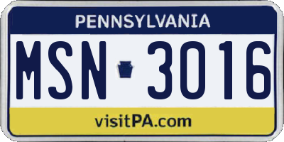 PA license plate MSN3016