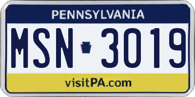 PA license plate MSN3019