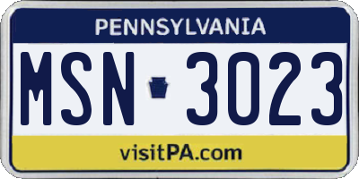 PA license plate MSN3023