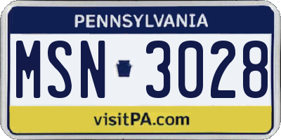 PA license plate MSN3028