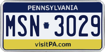 PA license plate MSN3029