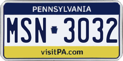 PA license plate MSN3032