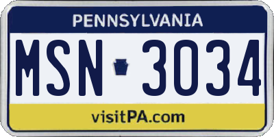 PA license plate MSN3034