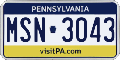 PA license plate MSN3043