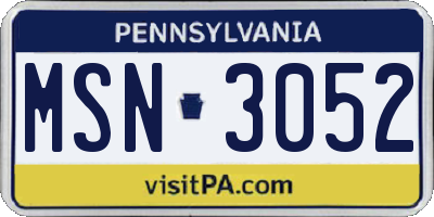 PA license plate MSN3052