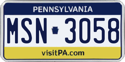 PA license plate MSN3058