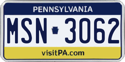 PA license plate MSN3062