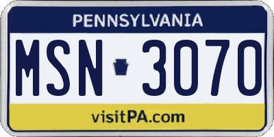 PA license plate MSN3070