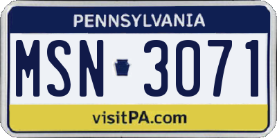 PA license plate MSN3071