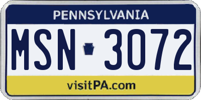 PA license plate MSN3072