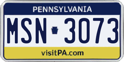 PA license plate MSN3073