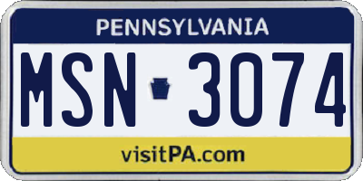 PA license plate MSN3074