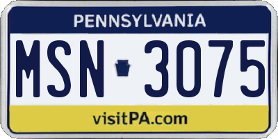 PA license plate MSN3075