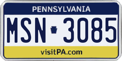PA license plate MSN3085