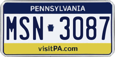 PA license plate MSN3087