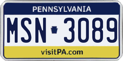 PA license plate MSN3089
