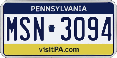 PA license plate MSN3094