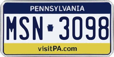 PA license plate MSN3098