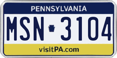 PA license plate MSN3104
