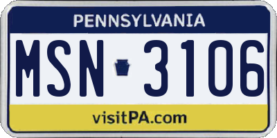 PA license plate MSN3106
