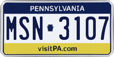 PA license plate MSN3107