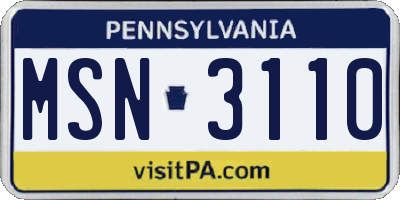 PA license plate MSN3110