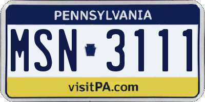 PA license plate MSN3111