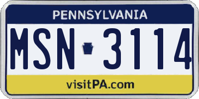 PA license plate MSN3114