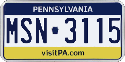 PA license plate MSN3115