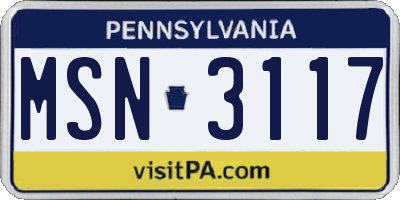 PA license plate MSN3117