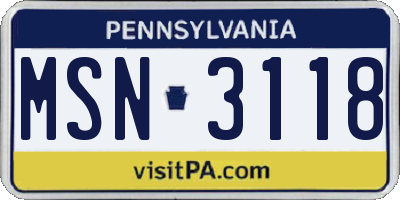 PA license plate MSN3118