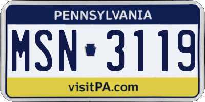PA license plate MSN3119