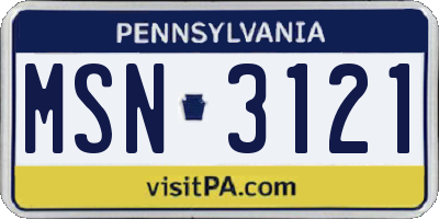 PA license plate MSN3121