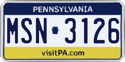PA license plate MSN3126