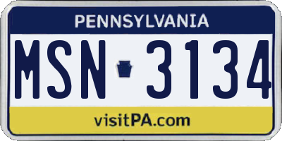 PA license plate MSN3134