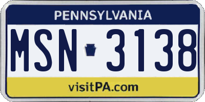 PA license plate MSN3138