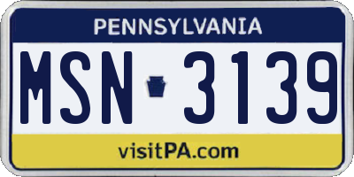 PA license plate MSN3139