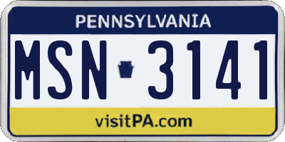 PA license plate MSN3141