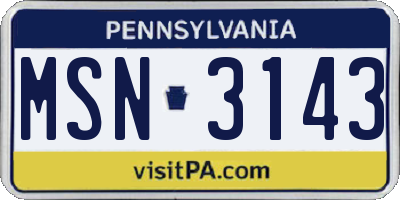 PA license plate MSN3143