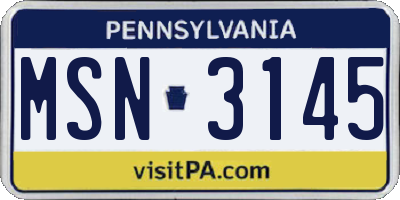 PA license plate MSN3145