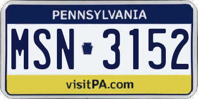 PA license plate MSN3152