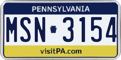 PA license plate MSN3154