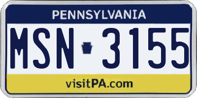 PA license plate MSN3155