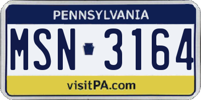 PA license plate MSN3164