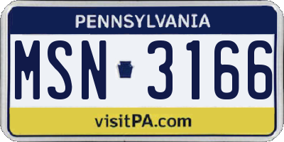 PA license plate MSN3166