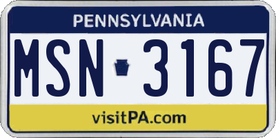 PA license plate MSN3167